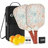 Sukeen Pickleball Schläger Set, 2 Mattierte Fiberglas-Paddles mit Saugfähigem und Atmungsaktivem Griffband, Tragbare Tragetasche, Geeignet für Anfänger