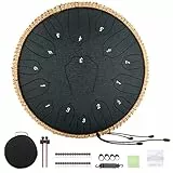 Steel Tongue Drum 12 Zoll 15 Noten: Handpan Drums Set mit Notenbuch Schlägel Tragetasche - Hand Pan Instrument für Erwachsene Musikerziehung Meditation Yoga Chakra (Schwarz)