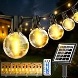 FGRYB Solares Lichterkette für den Außenbereich, Garten, 15 m, Solar-Lichterkette mit Fernbedienung, dimmbar, für den Außenbereich, Garten, G40, für Balkon, Terrasse, Hochzeit, Party