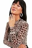 TRENDYOL Damen Brown Leopard Muster Tüll Gestrickte Bluse Blouse, Brown, S EU