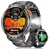 ESFOE Smartwatch Herren mit Taschenlampe,1.85“ HD Display,730 mAh,Telefonfunktion Fitnessuhr mit 133 Sportmodi,IP68 Smart Watch with Herzfrequenz, SpO2 für Android iOS