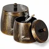 Aschenbecher für Draussen 2er Set, Edelstahl Retro Aschenbecher mit Deckel für Innenbereich & Outdoor, Windaschenbecher mit Rutschfestem Unterseite für Garten Bar und Balkon (L)