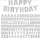 DIY-Banner-Set mit Buchstaben, Glitzer-Banner, Buchstaben, silberfarben, personalisierbar, für Geburtstag, Abschlussfeier, Hochzeit, Party, Babyparty, Dekoration (Silber)