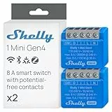 Shelly 1 Mini Gen4, WLAN-Smart-Relaisschalter, 1 Kanal, 8A, Potentialfreier Kontakt, Lichtschalter, Garagentoröffner, Smart Home, Zeitschaltuhr, Alexa & Google, Matter, Kein Hub Erforderlich (2 Stück)