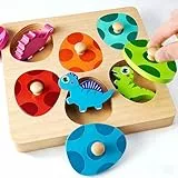 Montessori Spielzeug ab 1 Jahr, Greifpuzzle Steckpuzzle Sortierspiel für Mädchen Jungen Kinder 12-36 Monate, Dinosaurier Tier Eier Holzspielzeug Geschenk für Ostern Geburtstag Weihnachten (Bunt)