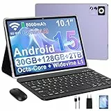 ZIOVO Android 15 Tablet 10 Zoll Gemini AI, 30GB RAM+128GB ROM(TF 1TB), 5G WLAN, Octa-Core 2.0GHz, Widevine L1, 8000mAh, BT 5.0, GPS, Face ID, Tablet mit Tastatur, Maus - Lila