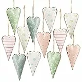 Logbuch-Verlag 12 Herz Anhänger Herzen aus Metall 8 cm Deko zum Aufhängen Ostern Pastellfarben rosa weiß Mint türkis