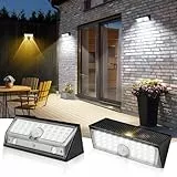 AGOTD Solarlampen für Außen mit Bewegungsmelder, Superhelle Linse Solar Wandleuchte Aussen mit 4 Modi, IP65 Wasserdichte Solarleuchten für Außen Garten, Zaun, Haustür, Terrasse, Garage (2 Stück)