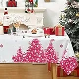 CAROMIO Tischdecke Weihnachtstafeldecke Abwaschbar Tischdekoration für Xmas Wasserabweisend Tischtuch mit Weihnachtsbaum Muster Tischdecke für Esszimmer Schmutzabweisend Tischtuch,Rosa,137x200cm