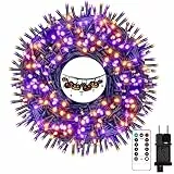 Kimuwote Halloween Lichterkette Outdoor, 25M 200LED Halloween Lichterkette Lila Orange Stecker 8 Modi Wasserdichte mit Fernbedienung und Timer für Outdoor Innen Herbst Garten Dekoration