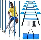 YGORTECH Slalomstangen Fussball Trainingsset Set Slalom Poles 6 Slalom Stangen mit Koordinationsleiter 6m,12 Hütchen Fussball trainingszubehör für Koordinationstraining, Slalom, Fußball, Hundesport
