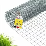 horizont Volierendraht - 1 x 10 m - Maschenweite 12,7 mm - verzinkt - Drahtgitter für Voliere, Hasengitter, Mäusegitter, Drahtgeflecht, Maschendraht