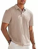 Elegancity Herren Poloshirts Kurzarm Khaki Einfarbig Strick Sommer Golf Shirt Freizeit T Shirts Regular Fit Urlaub Polohemd L