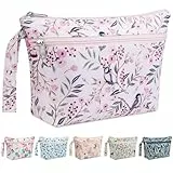 WACCET Kosmetiktasche Klein, Kulturtasche Damen mit Nass/Trockenfach Wasserfeste Waschtasche Schminktasche Damen mit Blumenmuster Reise Make Up Tasche Kosmetik-Organizer für Mädchen Frauen