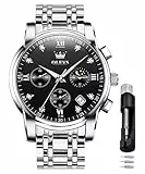 OLEVS Herrenuhren Schwarz Edelstahlarmband Quarz Uhr Männer mit Diamant Datum Wasserdicht Leuchtende Klassische Elegantes Armbanduhr Geschenk