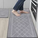 BEQHAUSE Küchenteppich rutschfest 2 Stück, Teppich Läufer waschbar und Saugfähig Teppich küche mit TPR Anti-Rutsch Rückseite für Esszimmer, Küche, läufer Flur, 50x76cm+50x122cm, Garu