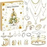 Schmuck Adventskalender 2024 24 Tage Gold und Silber Schmuck Countdown -Kalender mit Ohrringen Halsketten und mehr Überraschungsgeschenke für Kinder Erwachsene Frauen Weihnachtsdekoration.