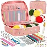 Aeelike 59 Stück Häkelnadel Set Rosa Katze Häkelset für Anfänger, Bunte Häkelnadeln mit Weichem Griff für Häkelgarn und wolle, 0,6 mm - 6,0 mm Ergonomische Häkelnadeln Set mit Häkeltasche, Zubehör