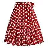 Odizli Rock Damen Knielang Rockabilly Tellerrock Elegant 50er Jahre Vintage Audrey Hepburn A Linie Swing Petticoat R�cke Faltenrock Plisseerock Retro Trachtenrock Festlich Sommerrock Rot Polka Dot XL