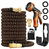 Gobesty Flexibler Gartenschlauch, Wasserschlauch, Dehnbarer Wasserschlauch mit 10 Funktionsdüse Brause, Leichter und Knickfreier Flexischlauch, Gartenschläuche mit 3-Fach Latexkern (Orange/15M)