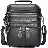 Leathario Herren Umhängetasche Leder Klein，Schultertasche aus Echtem Leder，Herrentasche mit Großer Kapazität für Alltag Freizeit Arbeit