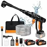 Akku Hochdruckreiniger, 65 Bar Mobile Akku-Hochdruckreiniger mit 2*3000mAh Akku ,Tragbarer Hochdruckreiniger 6-in-1 verstellbare Düse, Ultrastarke Reinigung,9 Meter Schlauch for Auto/Garten Reinigung