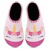 Kyopp Hausschuhe Kinder Junge Mädchen Pantoffeln Rutschfest Barfussschuhe Kindergarten Slippers für Atmungsaktive Weich Lauflernschuhe Kleinkinder Schuhe(Einhorn Rosa 28/29EU)