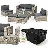 Juskys® Polyrattan Gartenmöbel Set Salou inkl. Abdeckung - Outdoor Lounge wetterfest 6 Personen - Sitzecke mit Tisch & Kissen für Garten, Balkon, Terrasse - Grau