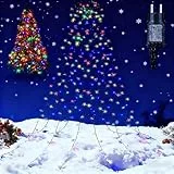Qedertek Lichterkette Weihnachtsbaum Außen Innen, 2.4M 240LED Christbaumbeleuchtung mit Ring, 12 Modi Lichterkette Außen Weihnachten mit Timer, IP44 Weihnachtsbeleuchtung Außen für Tannenbaum (Bunt)