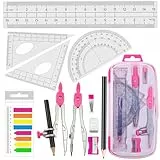 Akuoly Mathe-Geometrie-Set, Schulzirkel Geometriezirkel Mathematik Geometrie-Sets und Winkelmesser, Mathe-Geometrie-Set School Compass, Pink