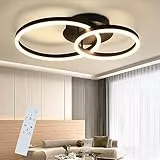 ZMH Deckenleuchte Schlafzimmer Deckenlampe LED dimmbar: 59cm Schlafzimmerlampe Schwarz 46W Modern Küchenlampe 2-Ring Design Deckenbeleuchtung Wohnzimerlampe aus Metall für Wohnzimmer Büro Küche
