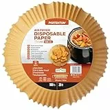 PORTENTUM Backpapier für Heißluftfritteuse 100 Stück, Einweg und ungebleicht. Geeignet für 5 bis 8 Liter. Lebensmittelechtes Backpapier, BPA-frei, FDA- und LFGB-zertifiziert