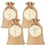 BOFUNX 4 Stücke Jute Geschenkbeutel mit Geschenkanhänger für Weihnachten, Nikolaussäckchen Weihnachten Geschenktüte Geschenktaschen Geschenkverpackung 20×30cm
