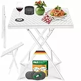 KESSER® Balkontisch klappbar | Wetterfest/UV-beständig Balkonmöbel | Beschichteter Stahl & Rattan-Optik | Outdoor Gartentisch | Gartenmöbel mit 6 Filz-Untersetzer | Bistrotisch bis zu 100 kg belastbar