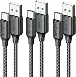 RAVIAD USB C Kabel [3 Stück 1m] 3.1A Ladekabel USB C Nylon Schnellladekabel USB C Ladekabel USB auf USB C Kabel für iPhone 16 15 ProMax Galaxy S24 S23 Ultra Huawei P60 P50 iPad Pro Google Pixel 9
