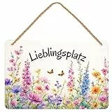 Lieblingsplatz Schild Gartenschilder Für Draußen Wetterfest Garten Schild Blumen Vintage Gartendeko Mit Schnur 30x20cm Deko Für Balkon Terrasse Outdoor Wanddeko Geschenkidee