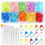 Doxiru 120 Stück Häkel-Maschenmarkierer, 10 Farben, Strickmarker, Häkelklammern, 9 Stück Nähnadeln mit großem Öhr, mit Aufbewahrungsbox für DIY Häkel-Bastelprojekte