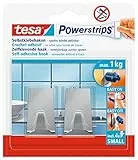 tesa Powerstrips Haken Small Metall ECKIG - Selbstklebender Wandhaken für Glas, Kacheln, Holz, Kunststoff und andere Untergründe - Metall