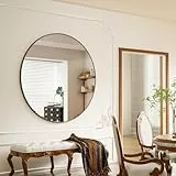 BEAUTYPEAK 90 cm Runder Spiegel, Bruchsicherer Wandspiegel mit Aluminiumrahmen, Badezimmer Spiegel zum Aufhängen und Anlehnen, Rund Wandspiegel für Schlafzimmer, Bad, Wohnzimmer