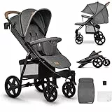 Lionelo Annet Plus Buggy Kinderwagen ab Geburt bis 22 kg, Liegefunktion flach, kompakt faltbar, große EVA Räder mit Federung, XXL Verdeck, inkl. Fußsack, Moskitonetz & Getränkehalter
