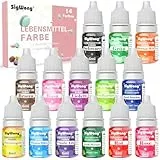 Lebensmittelfarbe Flüssige - 14 Farben Hochkonzentriert Lebensmittelfarbe für Backen, Kekse, Fondant, Macaron,DIY Seifen, Kunsthandwerk Einfärben - 6 ml Flaschen