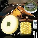 Yizhet 22m Camping Lichterkette Solar – Wiederaufladbare Aufrollbar Outdoor LED Lichterkette mit USB 9 Beleuchtungsmodi, wasserdicht, tragbar, perfekt für Camping und Garten