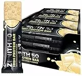 IronMaxx Zenith 50 High Protein Bar - White Chocolate Crisp - 16 x High Protein Riegel 45g mit 50% Eiweiß pro Riegel, Low-Sugar Snack, mit cremiger Umhüllung