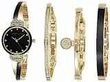 Anne Klein Women's Premium Crystal Accented Bangle Watch Set Gold/Black