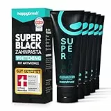 happybrush Vegane Aktivkohle Zahnpasta SuperBlack mit Minze Geschmack 5er Pack - Schwarze Zahnpasta für weisse Zähne und Zahnaufhellung - Vorratspack (5 x 75ml)