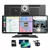 NEWFUN 2024 10,26-Zoll Wireless Carplay Android Auto Portable mit 4K Dashcam In-Car Front Rückfahrkamera, 1080P Rückfahrkamera, Mirror Link, GPS/Siri, FM/AUX, 64G SD Karte