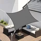 SONGMICS Sonnensegel 2 x 3 m, wasserdicht mit Einer Wassersäule von 665 mm, Sonnenschutz aus reißfestem Polyester, UV-Schutz 93% Terrasse Garten Balkon rechteckig 2m Seile rauchgrau GSH23BK