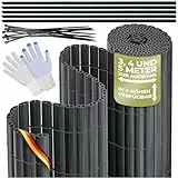 KESSER® PVC Sichtschutzmatte Sichtschutzzaun 120x500cm Balkonverkleidung Windschutz verstärkte Lamellen für Garten Balkon & Terrasse Balkonumrandung inkl Kabelbindern, Abdeckung & Handschuhe Anthrazit
