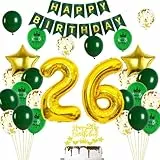 Ohaoduo Luftballons 26. Geburtstag Mann Frauen Dekoration Grün Gold Tortendeko Geburtstag 26 Manner Deko 26. Geburtstag frau Party Deko Grün Geburtstagsdeko 26 Jahre Mann frauen Luftballon 26 Gold