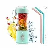 Vaeqozva Tragbarer Mixer, USB, wiederaufladbar, 380 ml, Mini-Entsafter für Smoothie, Fruchtsaft, Protein-Shakes, Milch-Shakes, Hellblau